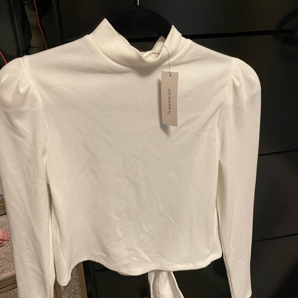 Francesca’s BRAND NEW WITH TAG Cozy White BACKLESS High Neck Sweater Size M